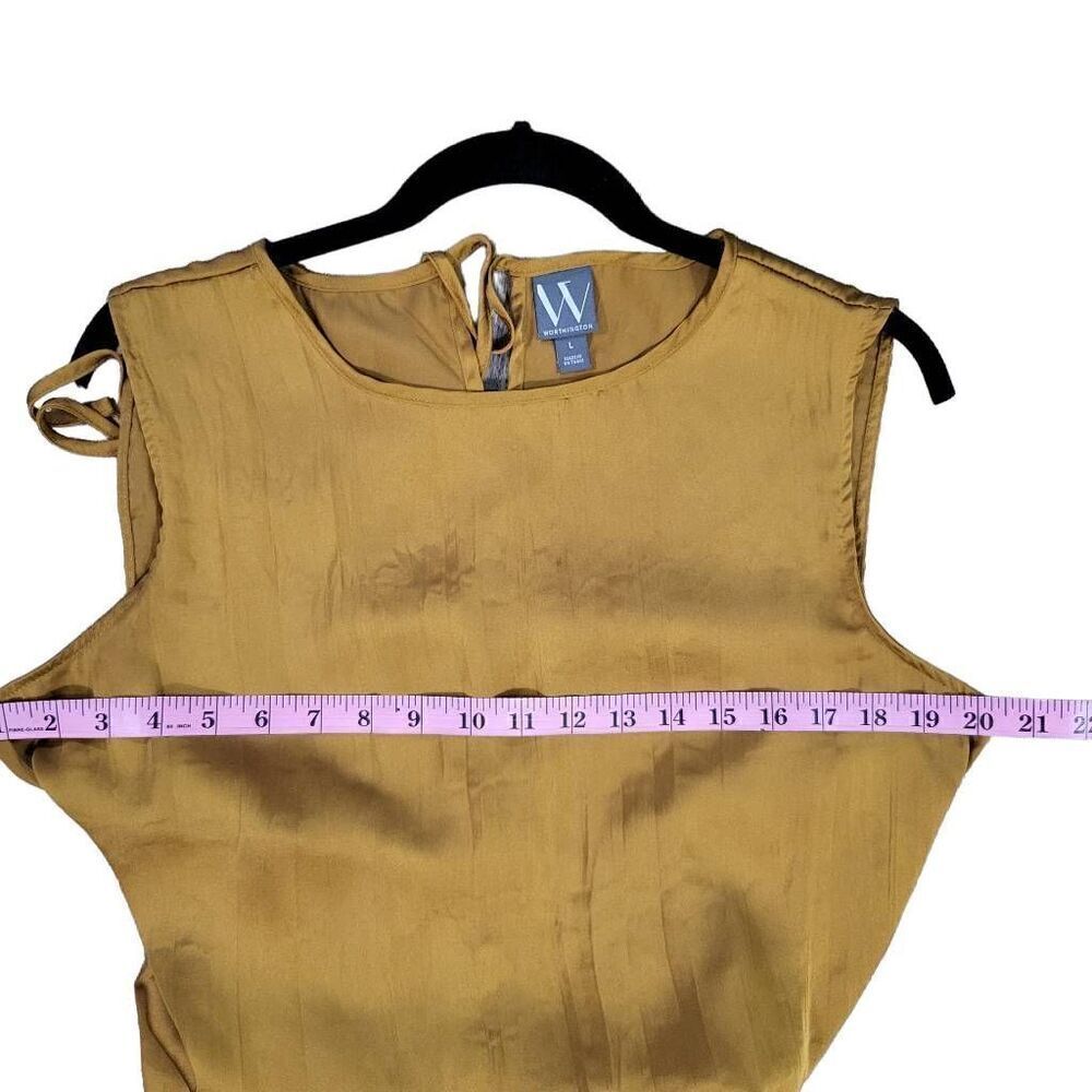 Worthington‎ Gold Silky Crinkle Sleeveless Back Cutout A-Line Midi Dress Sz lg - Picture 6 of 9